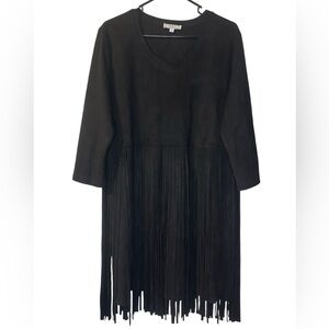 Boutique WAY Womens Long Sleeve Faux Suede With Fringe Western Dress Size Large